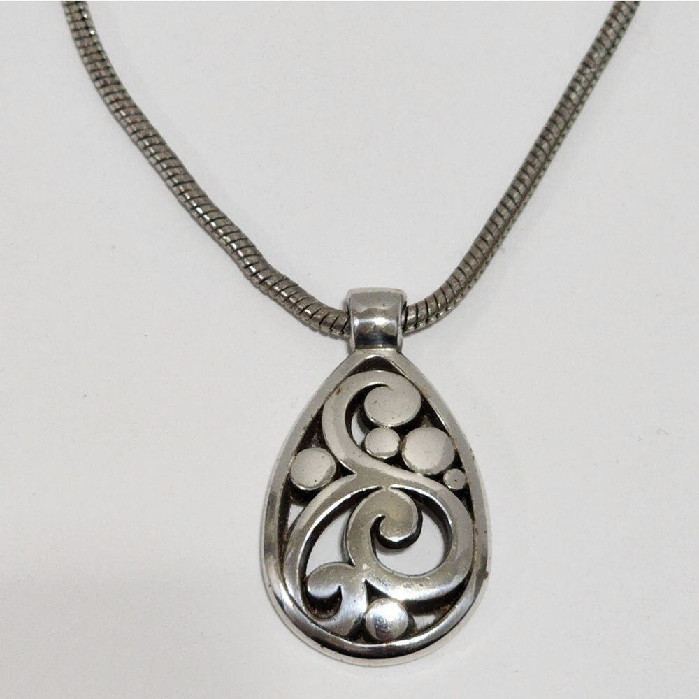 Brighton Contempo Silver plated Pendant Necklace Snake Chain Filigree Design - Picture 4 of 5